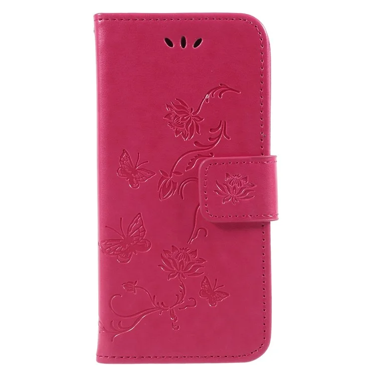 Imprint Butterfly and Flower Stand Wallet Leather Case for Huawei Honor 6A / 5C pro - Rose