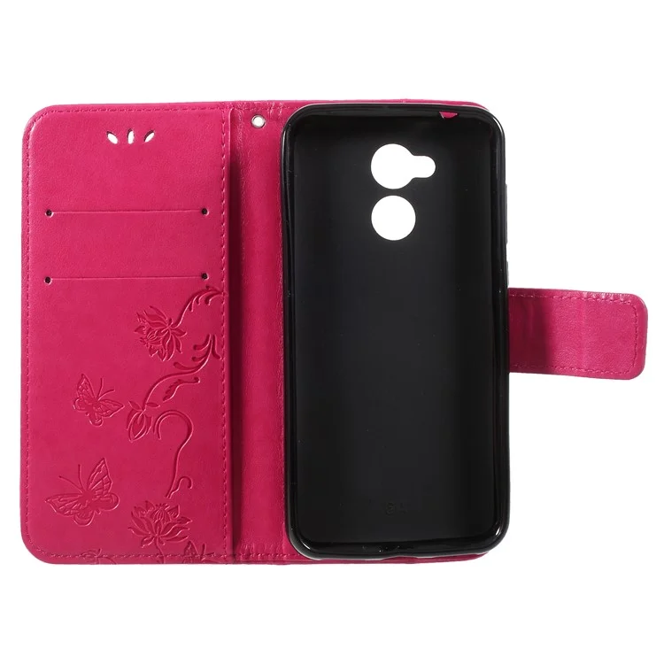 Imprint Butterfly and Flower Stand Wallet Leather Case for Huawei Honor 6A / 5C pro - Rose