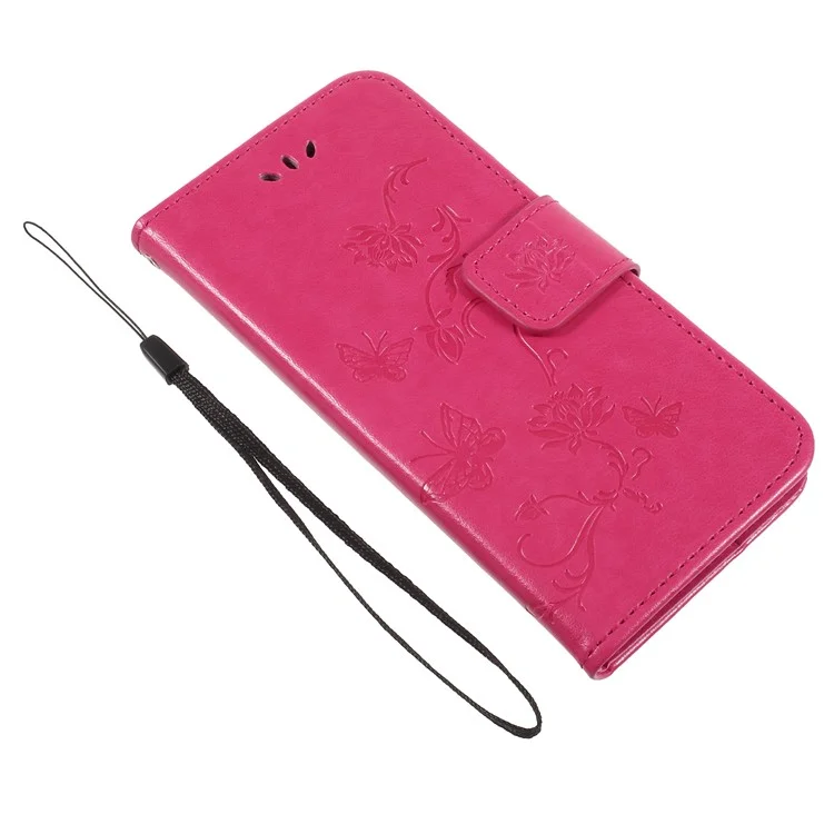 Imprint Butterfly and Flower Stand Wallet Leather Case for Huawei Honor 6A / 5C pro - Rose