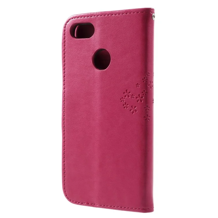 Carteira de Couro de Árvore de Impressão Shell Stand Para Huawei P9 Lite Mini / Y6 Pro (2017) / Desfrute de 7 - Rosa