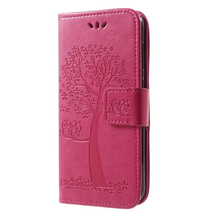 Imprint Tree Owl Leather Wallet Stand Shell for Huawei P9 lite mini / Y6 Pro (2017) / Enjoy 7 - Rose