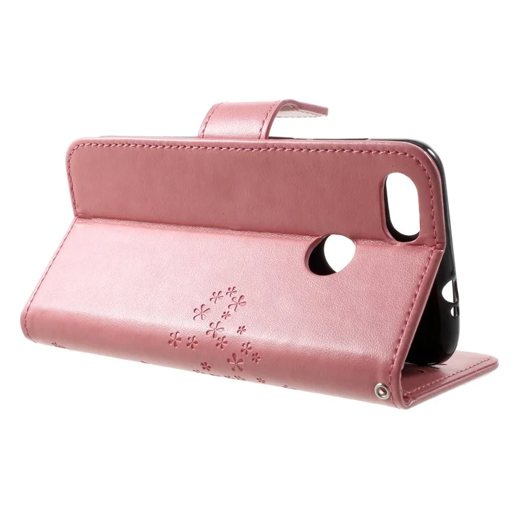 Imprint Tree Owl Leather Phone Case with Stand for Huawei P9 lite mini / Y6 Pro (2017) / Enjoy 7 - Pink