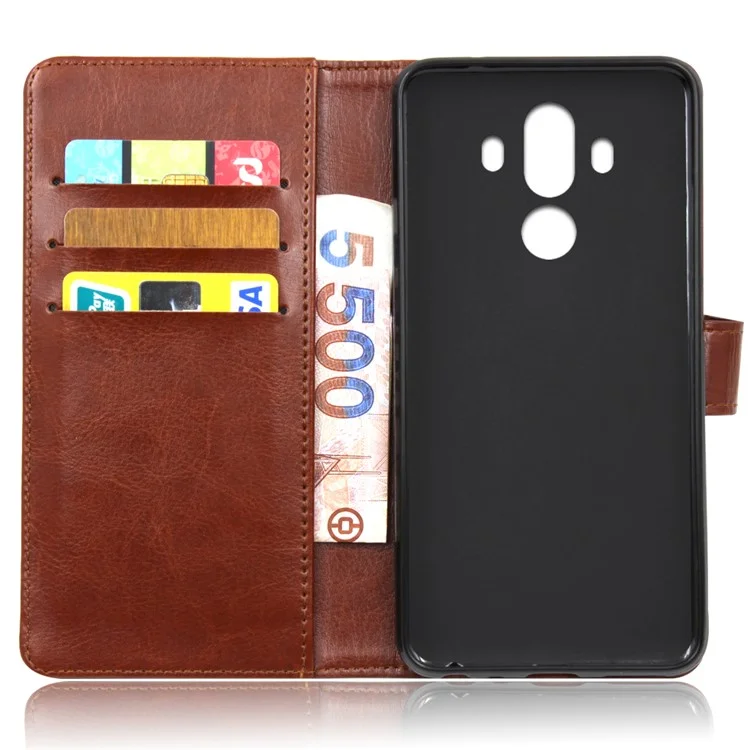 BOGVED Crazy Horse Leather Wallet Case for Huawei Mate 10 Pro - Brown