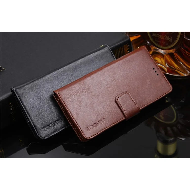 BOGVED Crazy Horse Leather Wallet Case for Huawei Mate 10 Pro - Brown