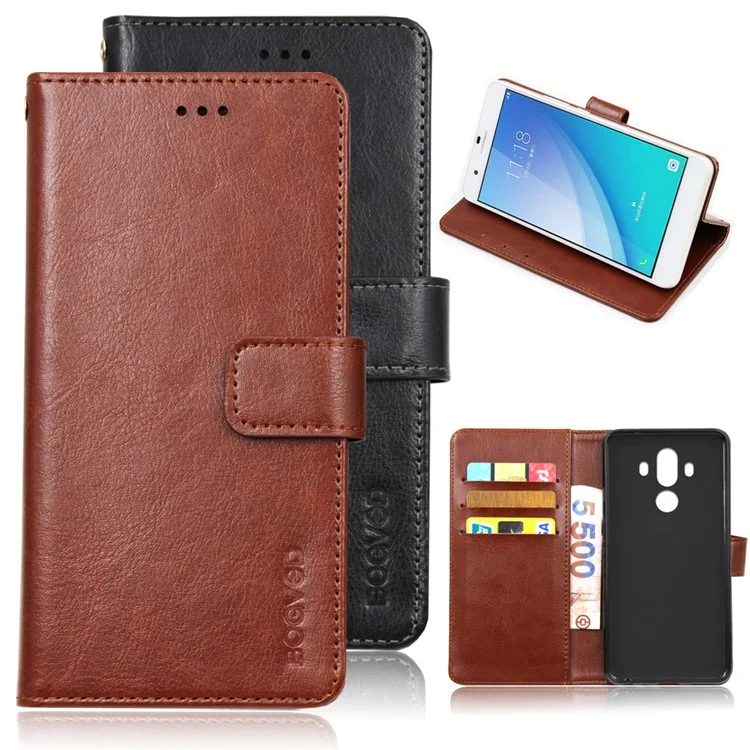 BOGVED Crazy Horse Leather Wallet Case for Huawei Mate 10 Pro - Brown