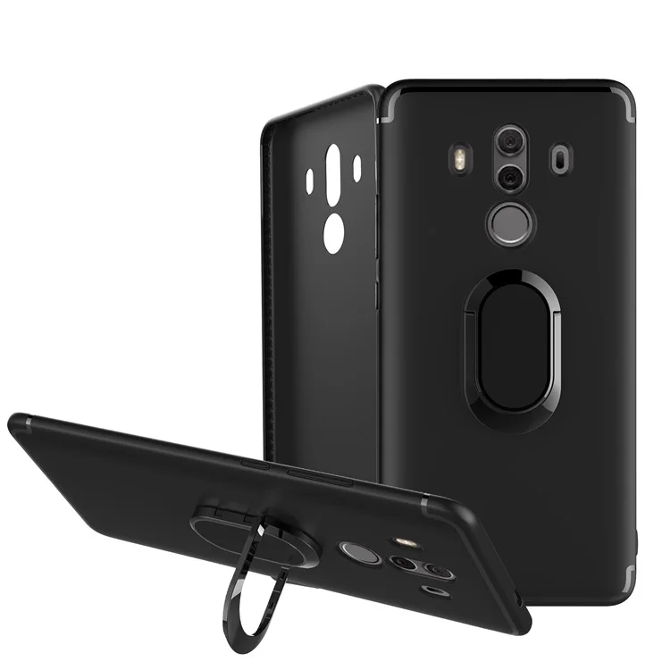Magnetic Finger Ring Kickstand Matte TPU Back Case for Huawei Mate 10 Pro - Black