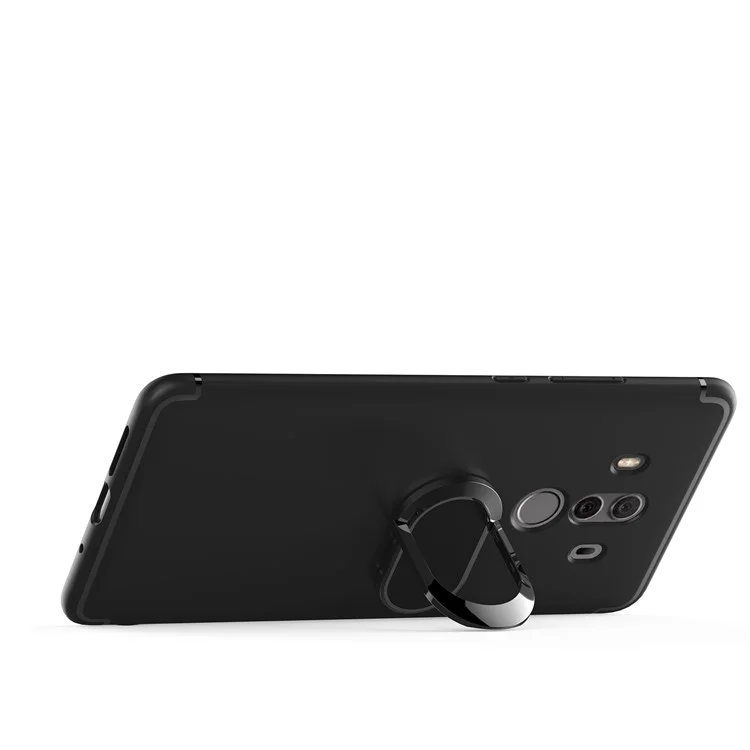 Magnetic Finger Ring Kickstand Matte TPU Back Case for Huawei Mate 10 Pro - Black