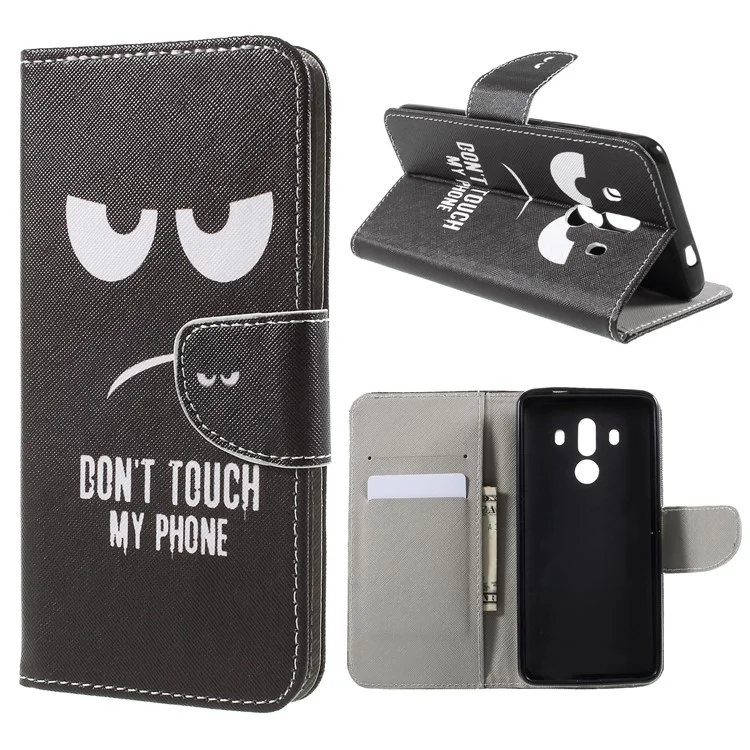 Pattern Printing Cross Texture Stand Wallet Leather Cover for Huawei Mate 10 Pro - Angry Face