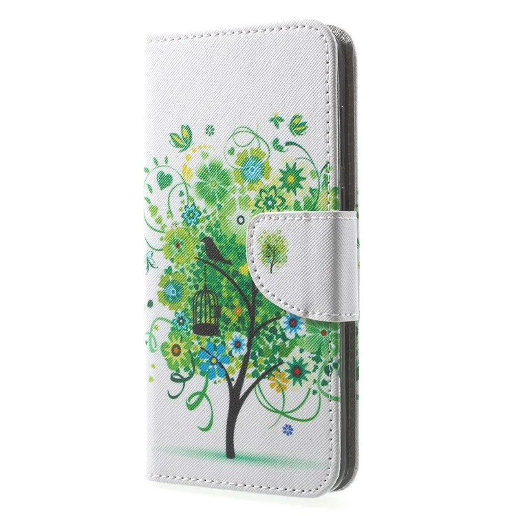 Impresión de Patrones Case de Billetera de Cuero PU Para Huawei Mate 10 Lite / Nova 2i / Maimang 6 / Honor 9i (India) - Árbol Verde