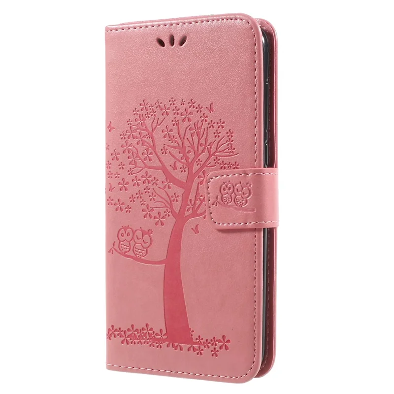 Imprint Tree Owls Leather Wallet Shell Case for Huawei Mate 10 Lite / nova 2i / Maimang 6 / Honor 9i (India) - Pink