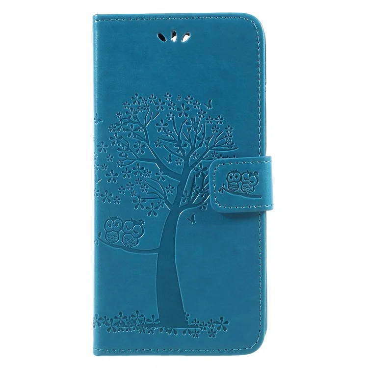 Imprint Tree Owls Leather Stand Cover with Card Slots for Huawei Mate 10 Lite / nova 2i / Maimang 6 / Honor 9i (India) - Blue