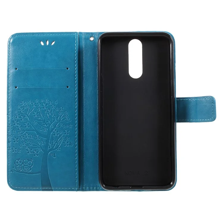 Imprint Tree Owls Leather Stand Cover with Card Slots for Huawei Mate 10 Lite / nova 2i / Maimang 6 / Honor 9i (India) - Blue