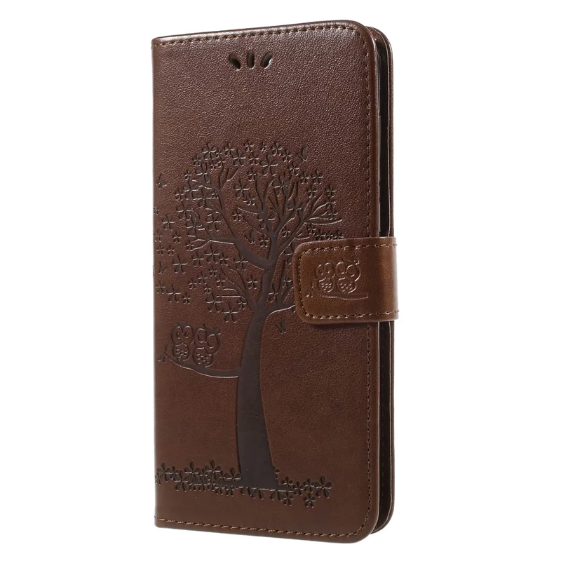 Imprint Tree Owls PU Leather Wallet Case for Huawei Mate 10 Lite / nova 2i / Maimang 6 / Honor 9i (India) - Brown