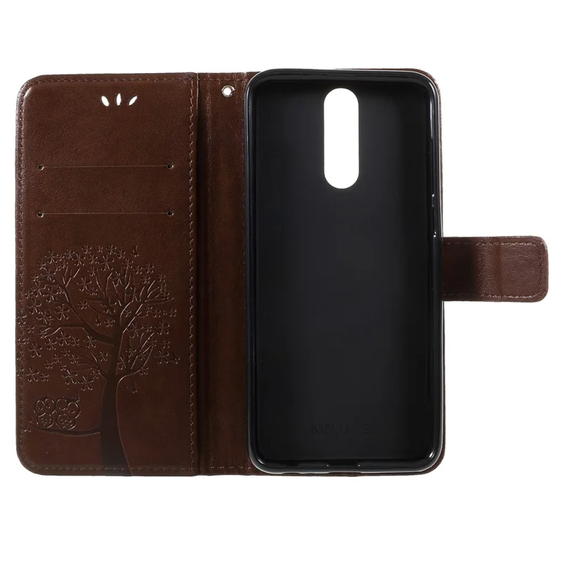 Imprint Tree Owls PU Leather Wallet Case for Huawei Mate 10 Lite / nova 2i / Maimang 6 / Honor 9i (India) - Brown