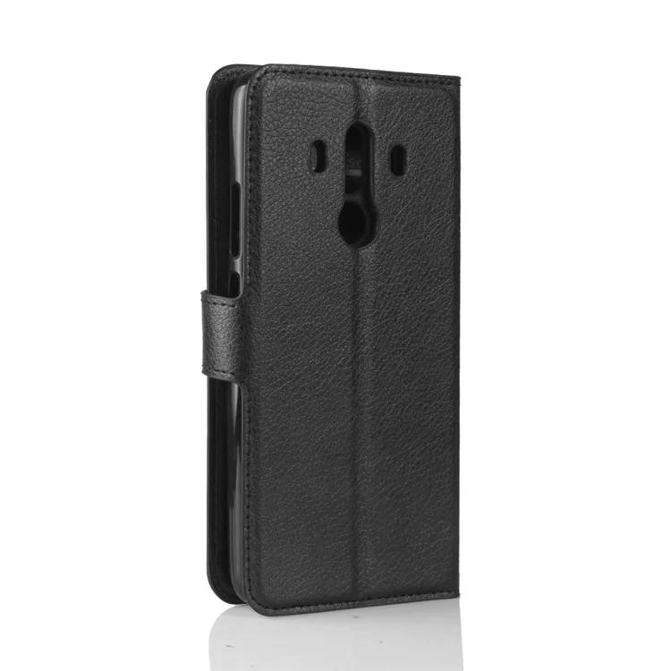 Litchi Skin PU Leather Wallet Stand Phone Shell for Huawei Mate 10 Pro / Mate 10 Pro Porsche Design - Black