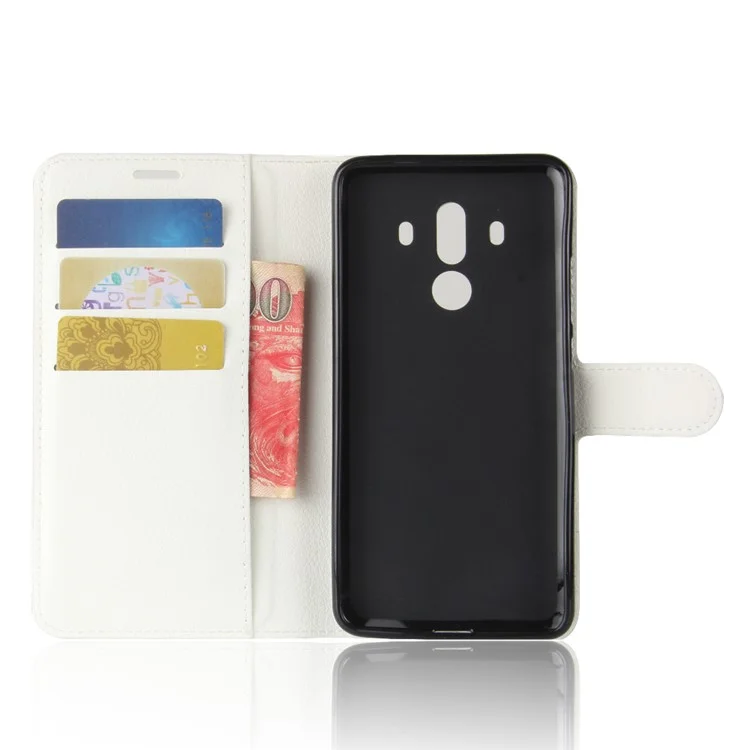 Litchi Skin PU Leather Wallet Stand Cell Phone Cover for Huawei Mate 10 Pro / Mate 10 Pro Porsche Design - White