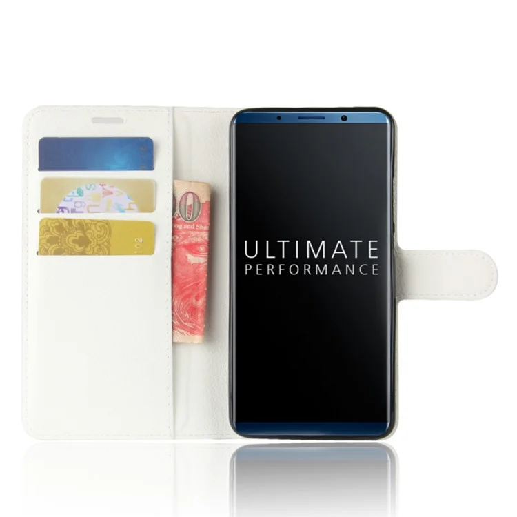 Litchi Skin PU Leather Wallet Stand Cell Phone Cover for Huawei Mate 10 Pro / Mate 10 Pro Porsche Design - White