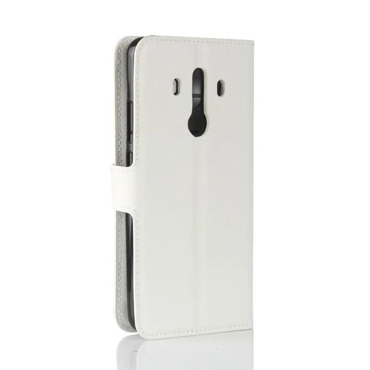 Litchi Skin PU Leather Wallet Stand Cell Phone Cover for Huawei Mate 10 Pro / Mate 10 Pro Porsche Design - White