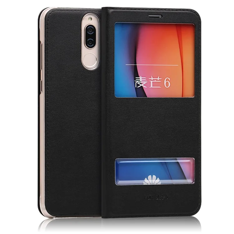 Dual View Window Flip Leather Protective Case for Huawei Mate 10 Lite/nova 2i/Maimang 6 - Black