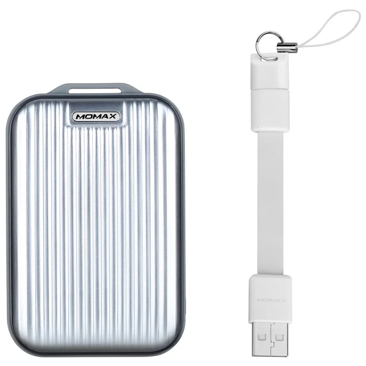 MOMAX iPower Go mini3 Traveling Case 10000mAh Dual USB Power Bank with Quick Charge 3.0 - Silver Color