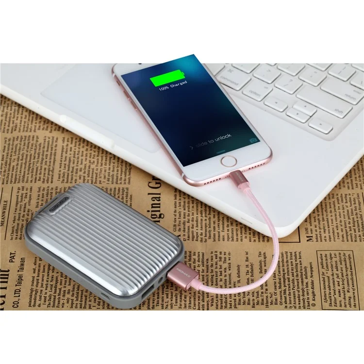 MOMAX iPower Go mini3 Traveling Case 10000mAh Dual USB Power Bank with Quick Charge 3.0 - Silver Color