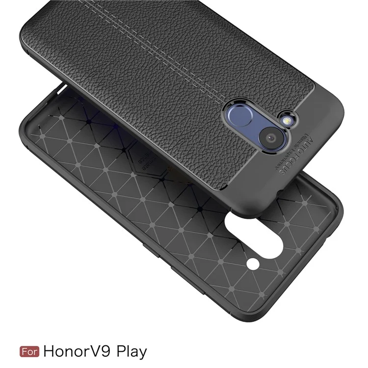 Litchi Texture PU leather Coated TPU Phone Cover for Huawei Honor 6C Pro / V9 Play - Black
