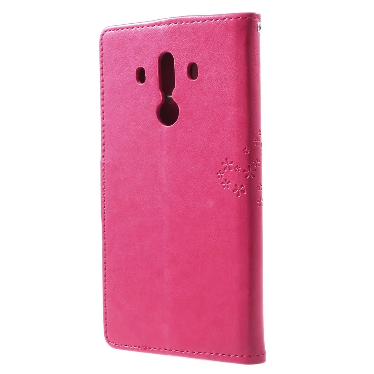 Imprint Tree Owl Leather Wallet Case for Huawei Mate 10 Pro - Rose