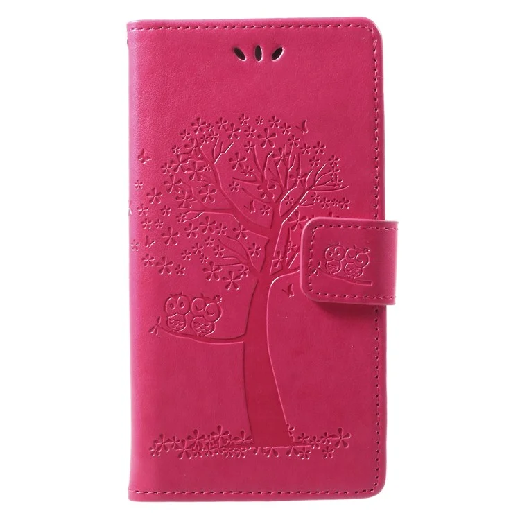 Imprint Tree Owl Leather Wallet Case for Huawei Mate 10 Pro - Rose