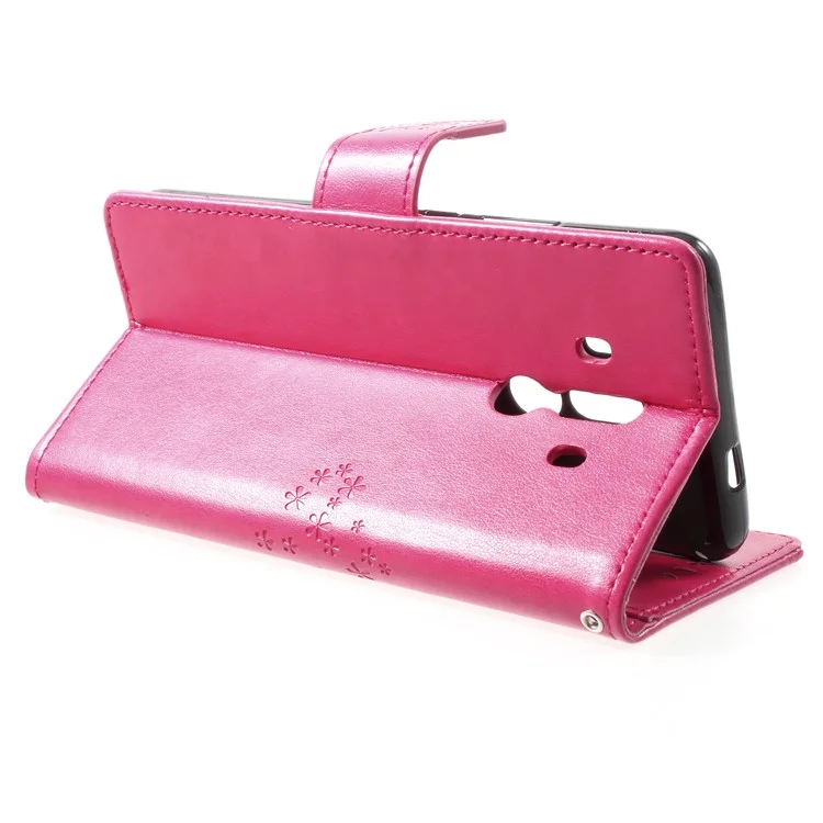 Imprint Tree Owl Leather Wallet Case for Huawei Mate 10 Pro - Rose