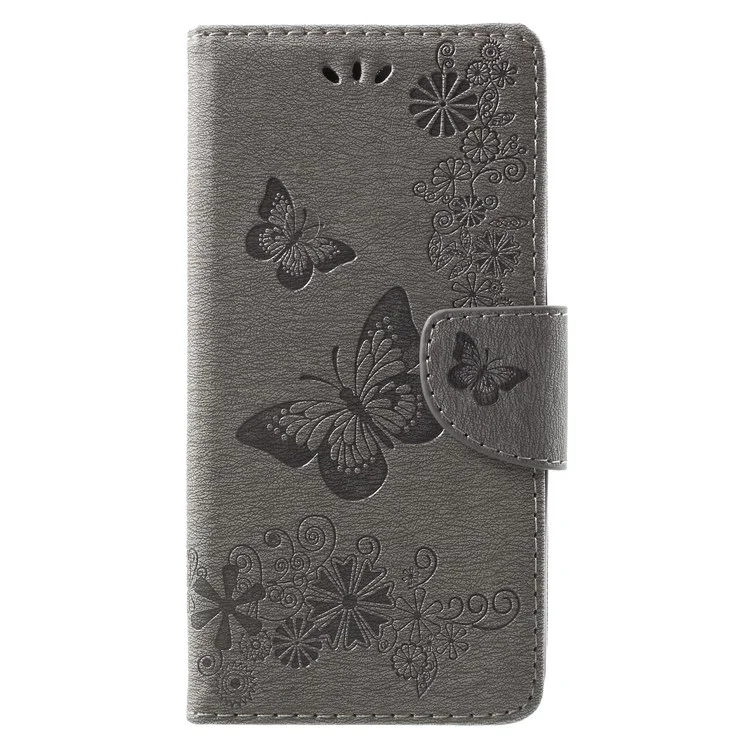 Imprinted Butterfly Flowers Leather Wallet Phone Shell Case for Huawei Mate 10 Lite / nova 2i / Maimang 6 / Honor 9i (India) - Grey