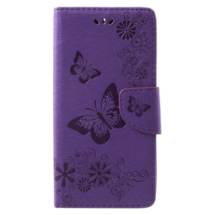 Imprinted Butterfly Flowers Magnetic Leather Stand Case for Huawei Mate 10 Lite / nova 2i / Maimang 6 / Honor 9i (India) - Purple