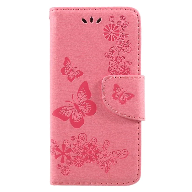 Imprinted Butterfly Flowers Phone Leather Wallet Case for Huawei P9 lite mini / Enjoy 7 / Y6 Pro (2017) - Pink