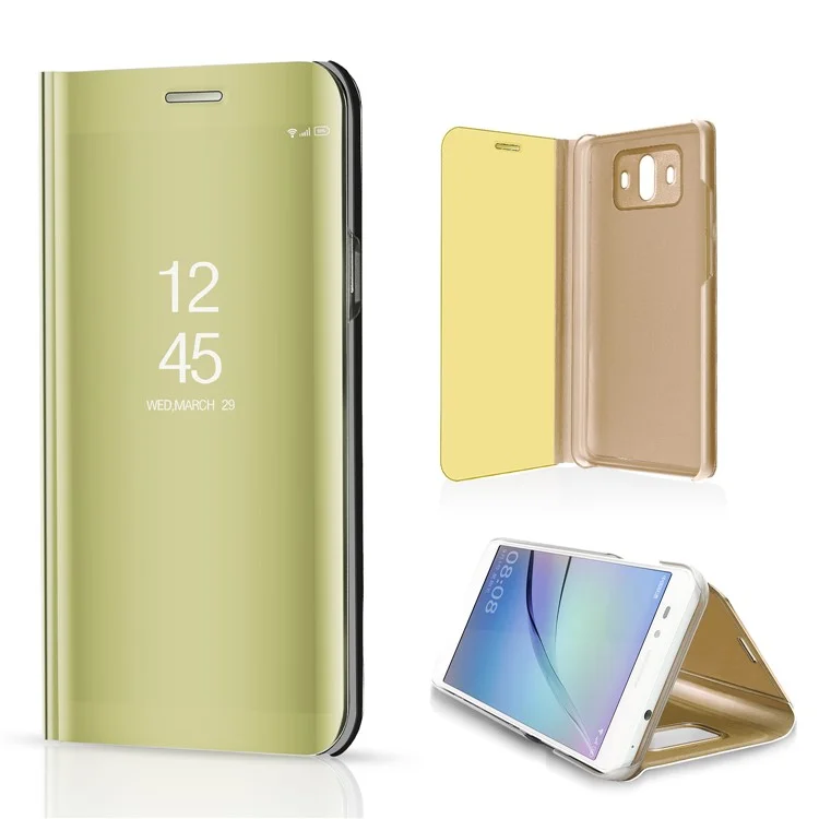 Per Huawei Mate 10 a Specchio Placcato Vista in Pelle in Pelle Involucro Protettivo - Giallo