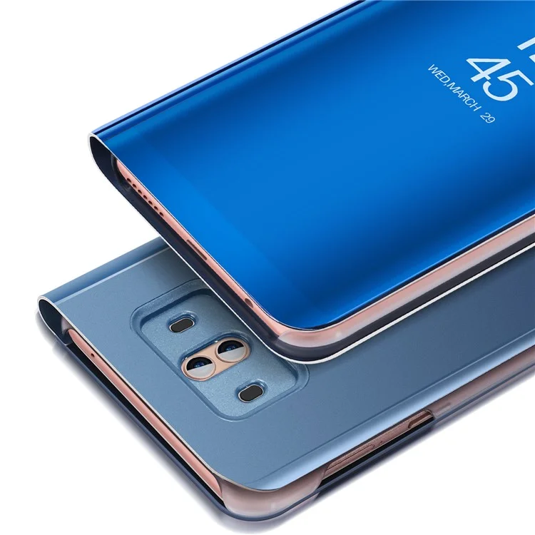 Per Huawei Mate 10 a Specchio Placcato Vista in Pelle Copertina di Ribaltamento in Pelle - Blu