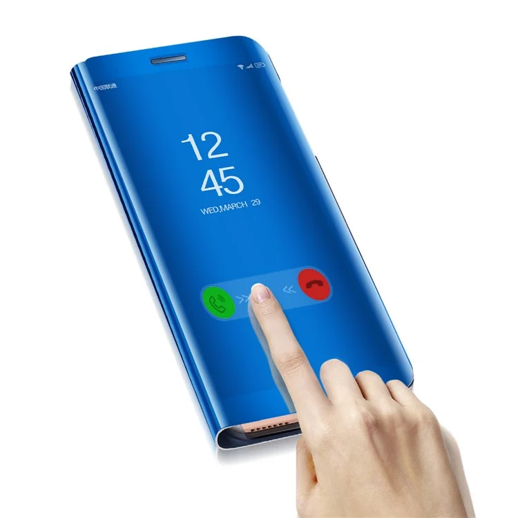 Für Huawei Mate 10 verchromte Spiegeloberfläche Leder Ständer Flip-Case Abdeckung - Blau