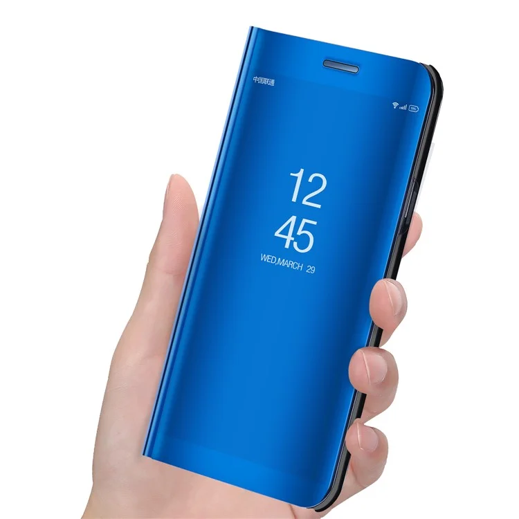 Para Huawei Mate 10 Banheira Espelho Vista de Superfície Tampa de Capa de Suporte de Couro - Azul