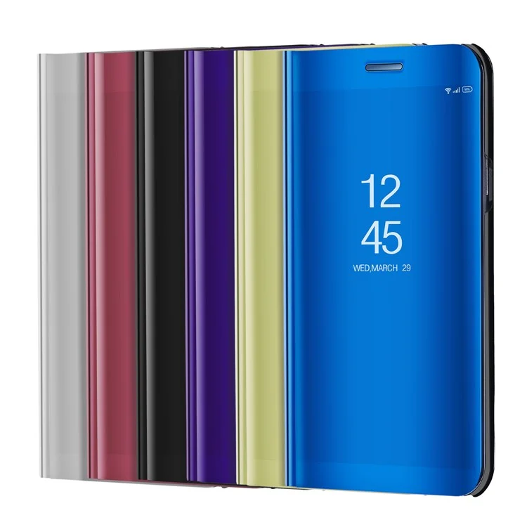 Für Huawei Mate 10 verchromte Spiegeloberfläche Leder Ständer Flip-Case Abdeckung - Blau