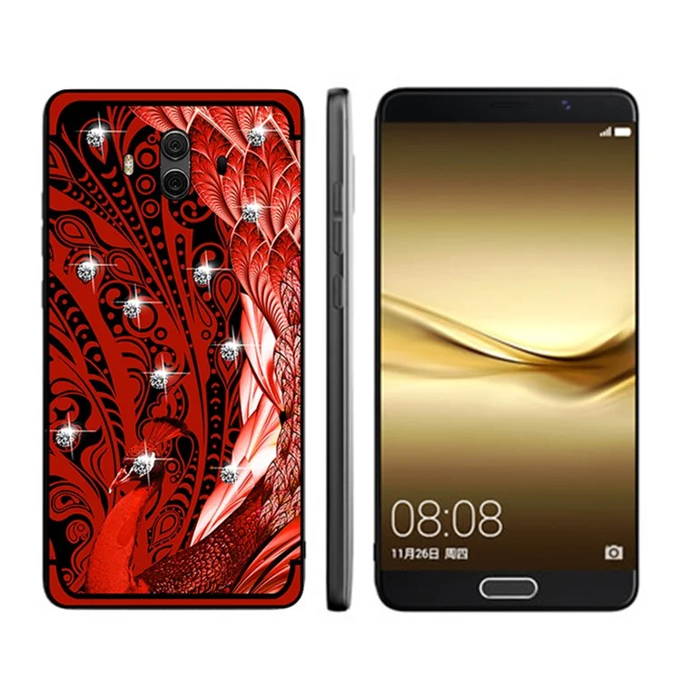 10Pcs/Set NXE Diamonds Decor Peacock Pattern TPU Phone Case for Huawei Mate 10 - Red