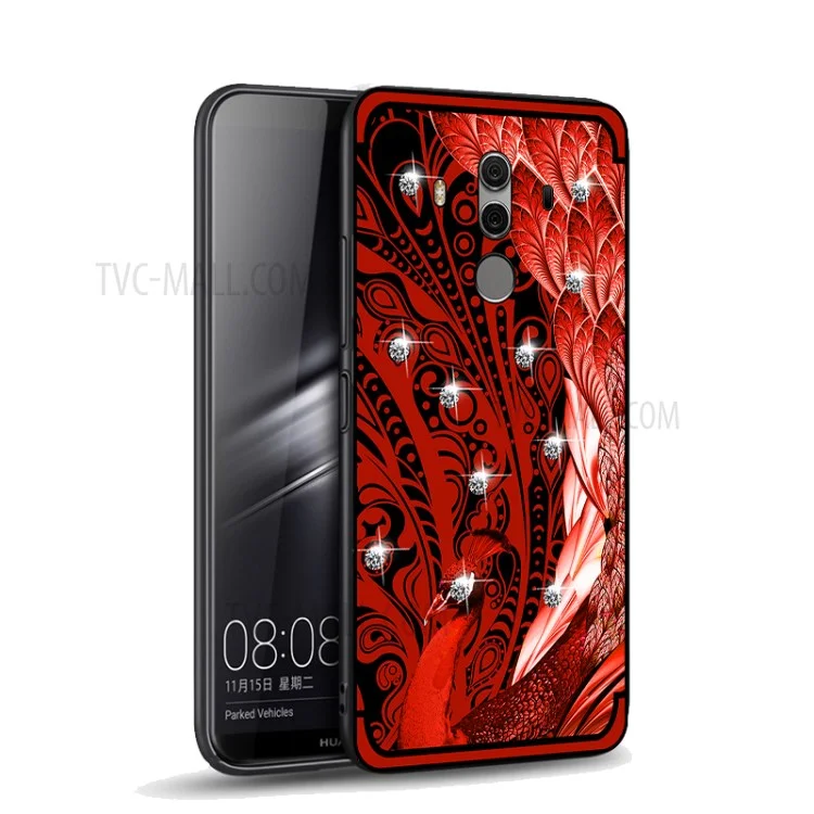 10Pcs/Set NXE Diamonds Decor Peacock Pattern TPU Back Case for Huawei Mate 10 Pro - Red