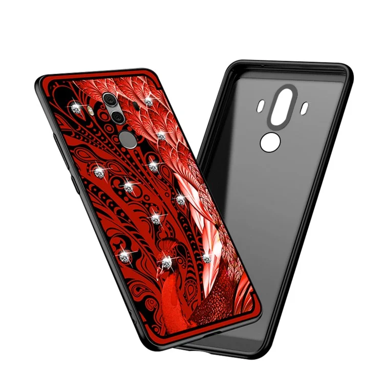 10Pcs/Set NXE Diamonds Decor Peacock Pattern TPU Back Case for Huawei Mate 10 Pro - Red