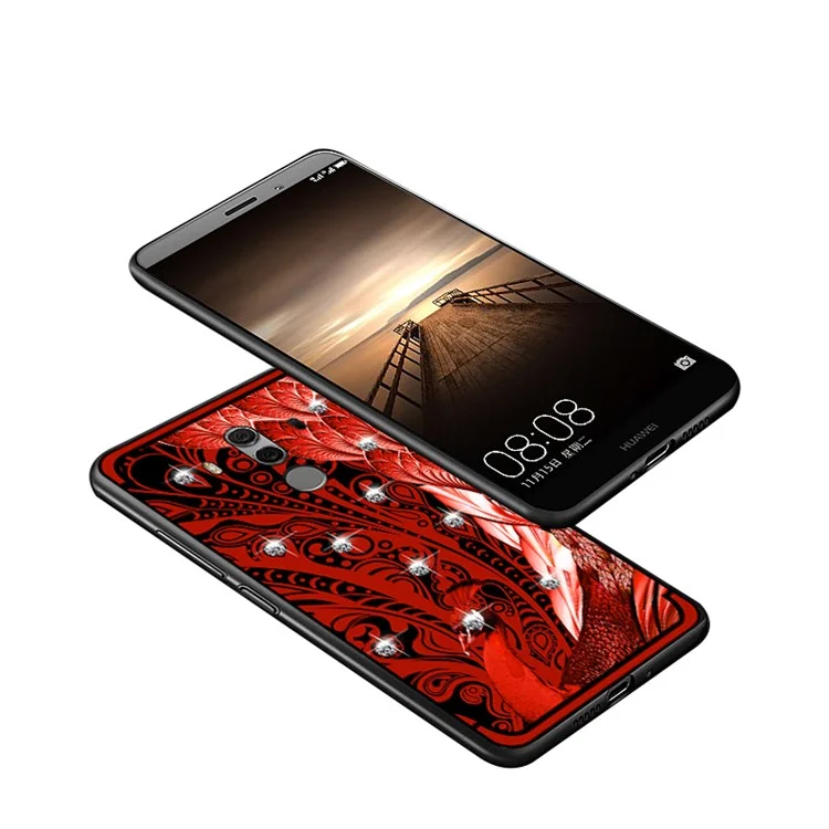 10Pcs/Set NXE Diamonds Decor Peacock Pattern TPU Back Case for Huawei Mate 10 Pro - Red