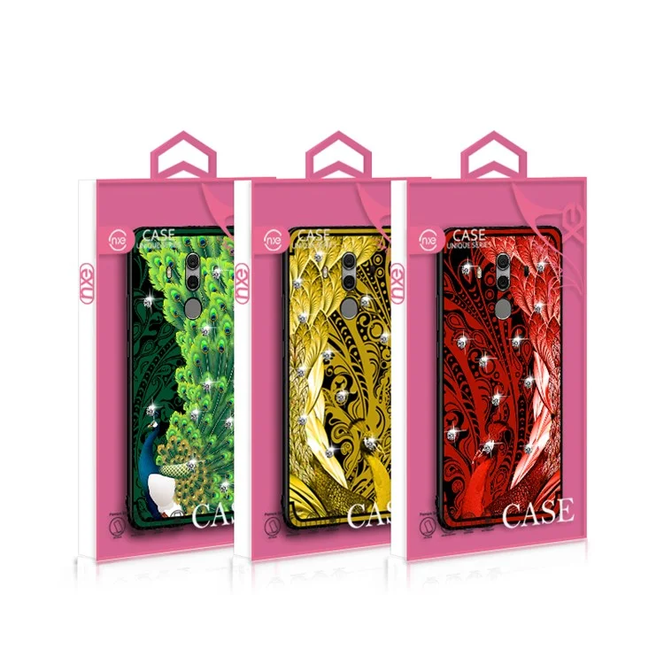 10Pcs/Set NXE Diamonds Decor Peacock Pattern TPU Back Case for Huawei Mate 10 Pro - Red