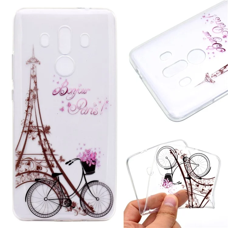 For Huawei Mate 10 Pro Soft TPU Ultra Patterned Ultra-thin Phone Casing - Tower and Bicycle