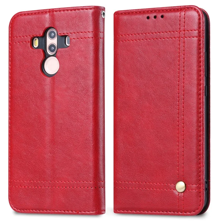 Vintage Leather Wallet Stand Phone Cover for Huawei Mate 10 Pro - Red