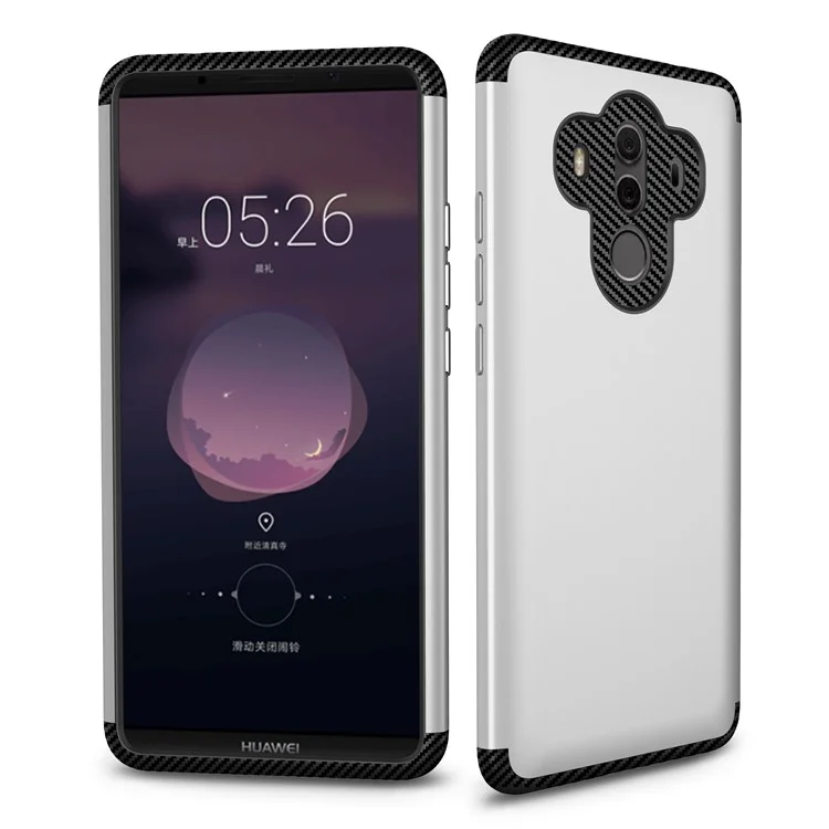 Carbon Fiber Texture Matte PC + TPU Hybrid Mobile Cover for Huawei Mate 10 Pro - Silver
