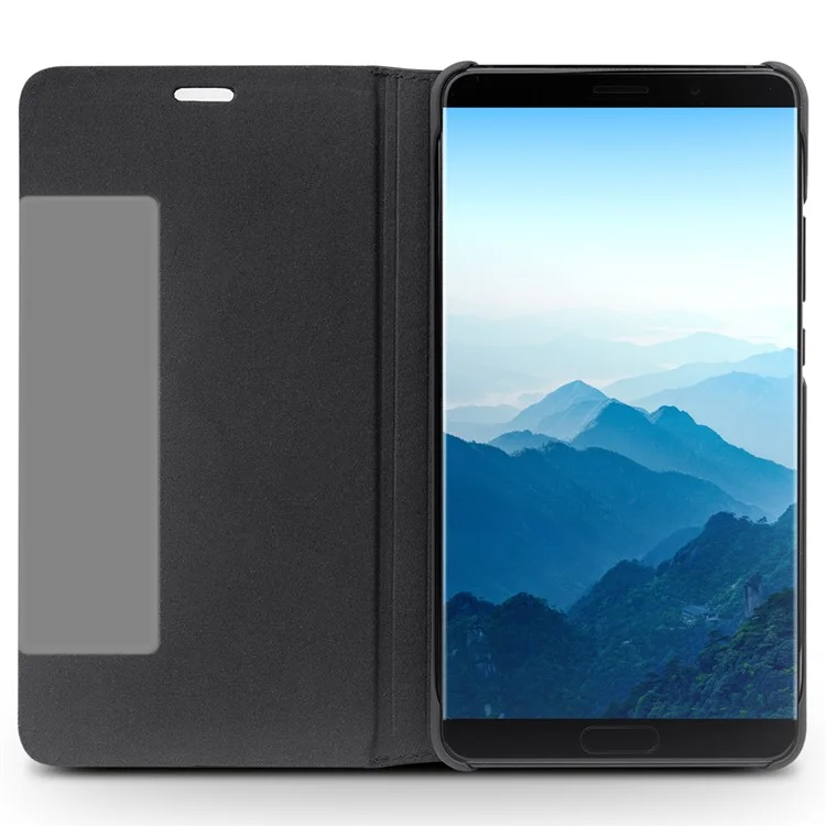 QIALINO Dragon Scale Texture View Window Cowhide Leather Smart Phone Case for Huawei Mate 10 - Black