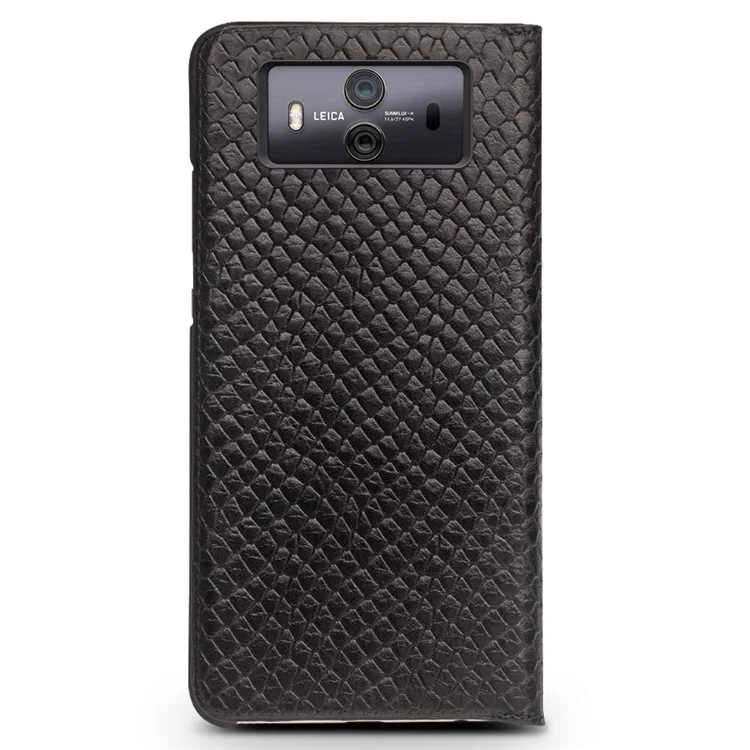 QIALINO Dragon Scale Texture View Window Cowhide Leather Smart Phone Case for Huawei Mate 10 - Black