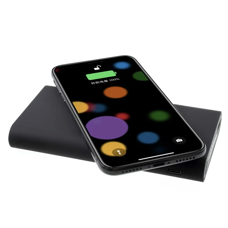 Qi Wireless Charge + Power Bank 10000mAh USB Output External Battery for iPhone X/8/8 Plus Etc. - Black