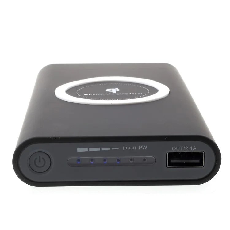 Qi Wireless Charge + Power Bank 10000mAh USB Output External Battery for iPhone X/8/8 Plus Etc. - Black