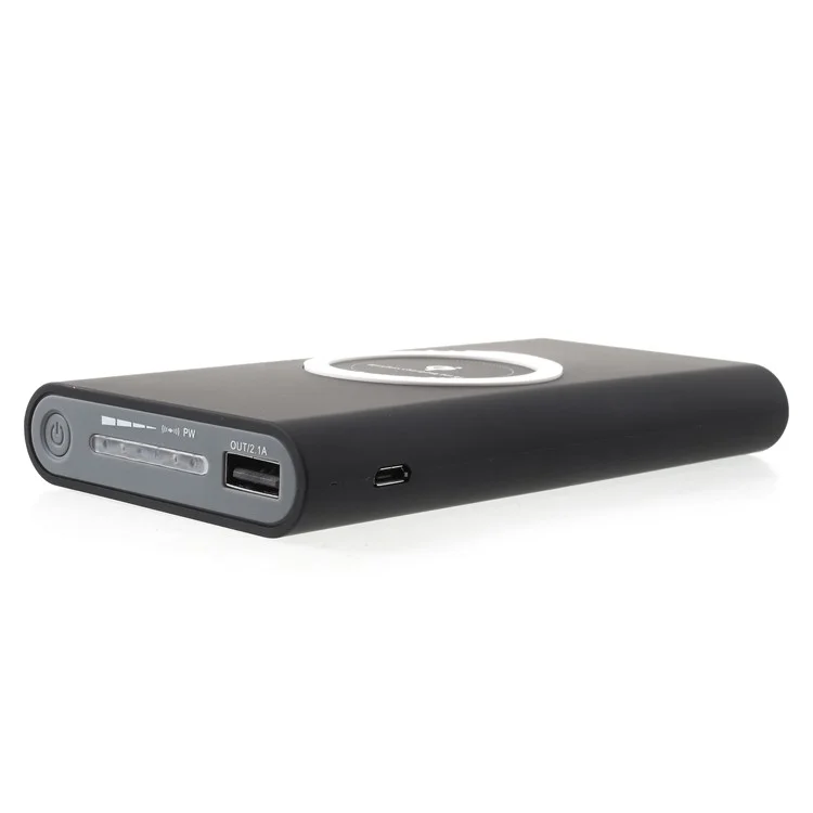 Qi Wireless Charge + Power Bank 10000mAh USB Output External Battery for iPhone X/8/8 Plus Etc. - Black